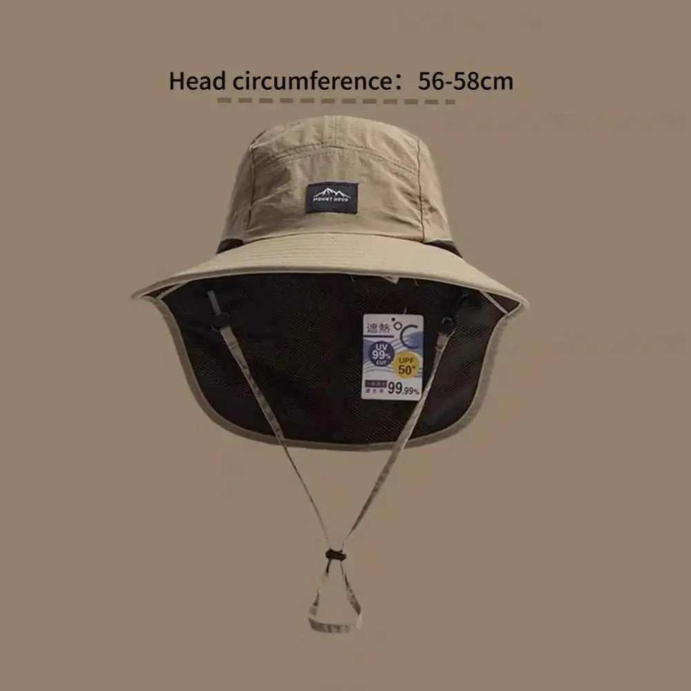 UPF50+ Wide Brim Bucket Hat with Neck Flap Windproof Breathable Sun Cap for Fishing Hiking Men Women