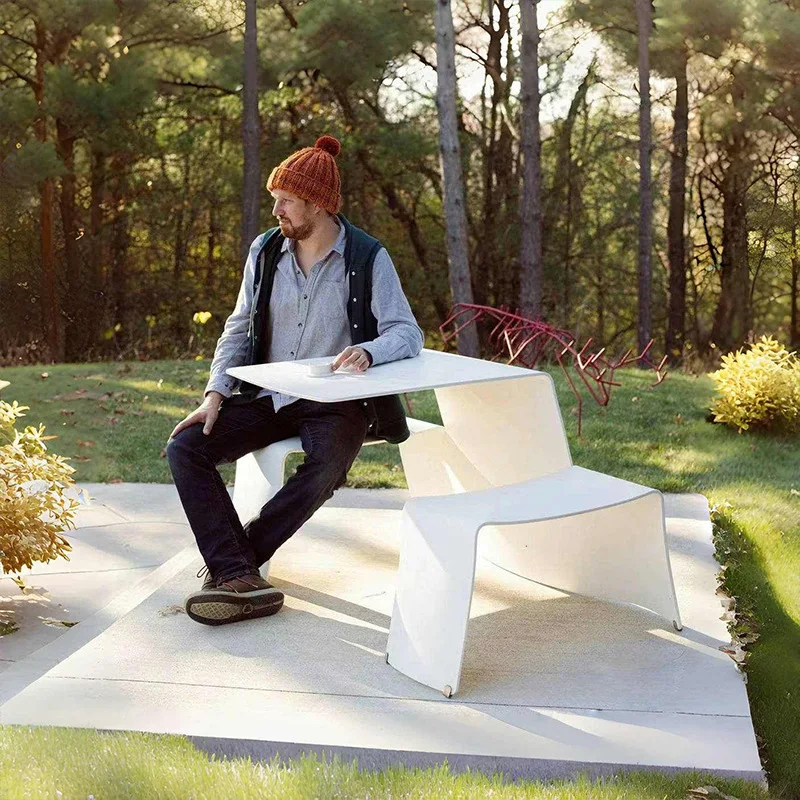 

Stainless Steel Integrated Simple Style One-piece Table and Chair Set for Courtyard, Park, Villa, Square, and Outdoor Display