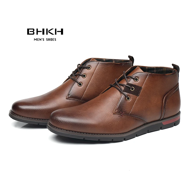 BHKH – bottines à lacets en cuir Pu pour Homme, chaussures de travail, décontractées, marron, printemps/automne