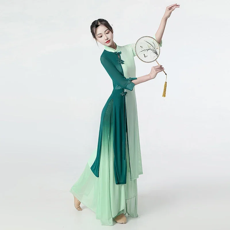 Elegancka damska sukienka do tańca Chiński kostium do tańca ludowego Wróżka płynąca szyfonowa sukienka do tańca Kostium do ćwiczeń scenicznych