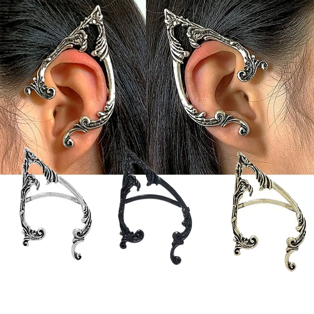 Retro Punk Fashion Design Lady Solid Color Alloy Women Earrings Pierced Earrings Korean Ear Bone Clip Gothic Elves Ear Cuff view 4
