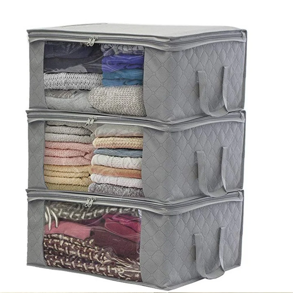 

3pcs Foldable Storage Bag Large Capacity Clothing Quilt Organizer Transparent Window Oxford Fabric Dustproof Pouch For Blanket