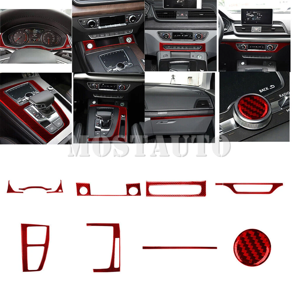 

Red Carbon Fiber Interior Accessories Kit Cover Trim For Audi Q5 2017-2021 11pcs Interior Whole Kit