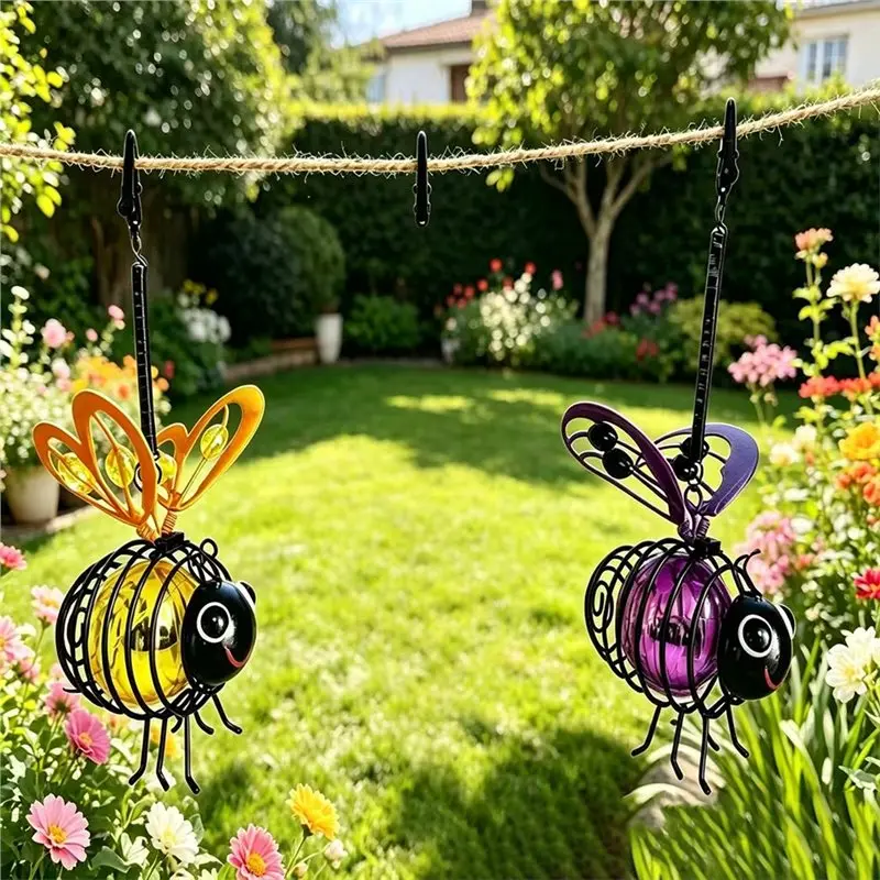 A93E-Solar Bee Lights 2Pcs Hanging In-Sect Simulation Light For Outdoor For Patio Balcony Yard Porch C