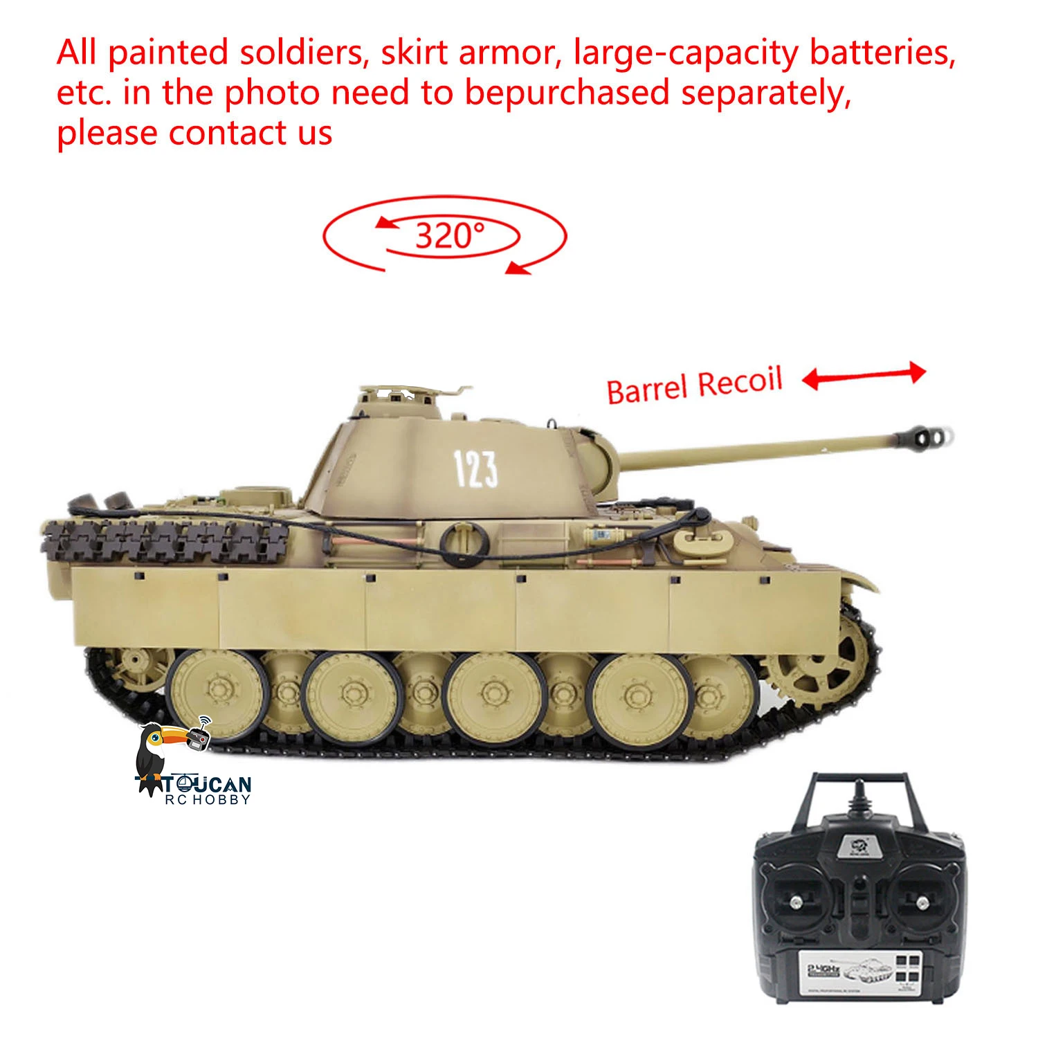 Henglong RTR 1/16 7.0 RC Tank Panther G 3879 Steel Gearbox BB IR Sound Smoking 2.4G Radio 1800MAH Battery 320 Degree - view 4