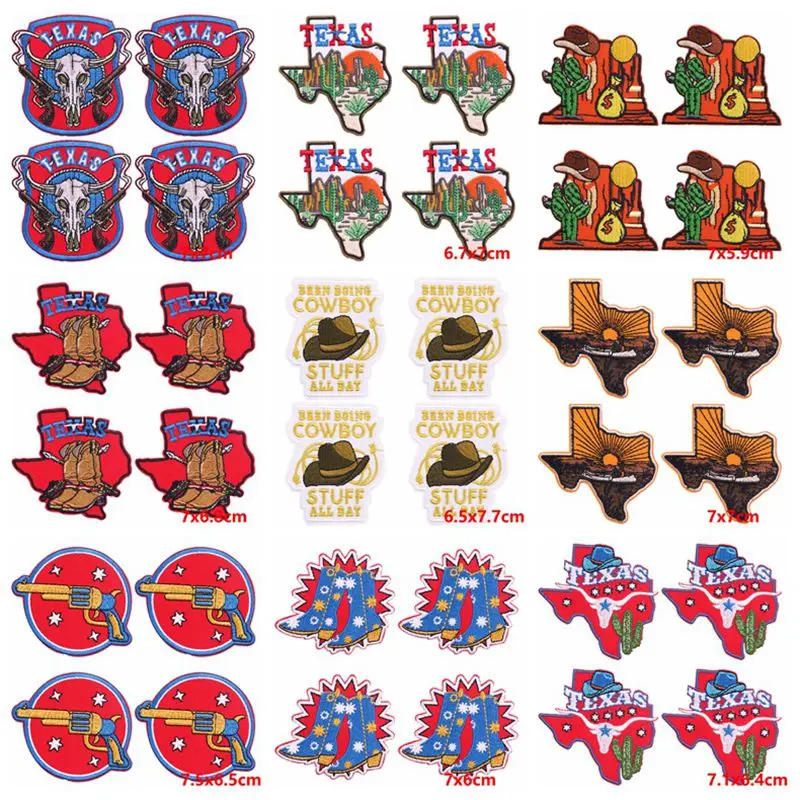 5PCS Wholesale Western Cowboy Embroidered Patches For Clothing TEXAS Patch Iron On Patches On Clothes Jacket Badge Backpacks DIY