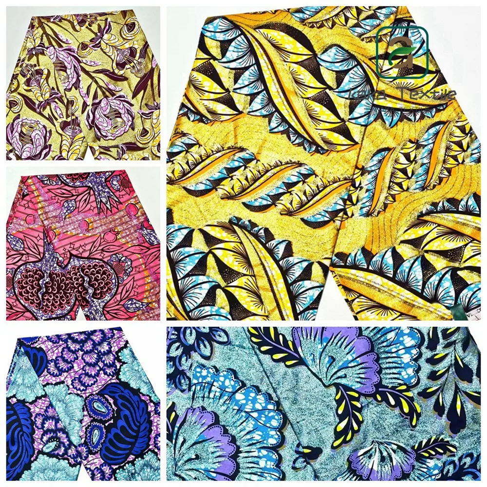 

Новая африканская ткань Grand Wax с блестками, ткань Grand Golden Wax, хлопок, Анкара, золотой воск, вспышка, золотой принт, батик, хорошее качество