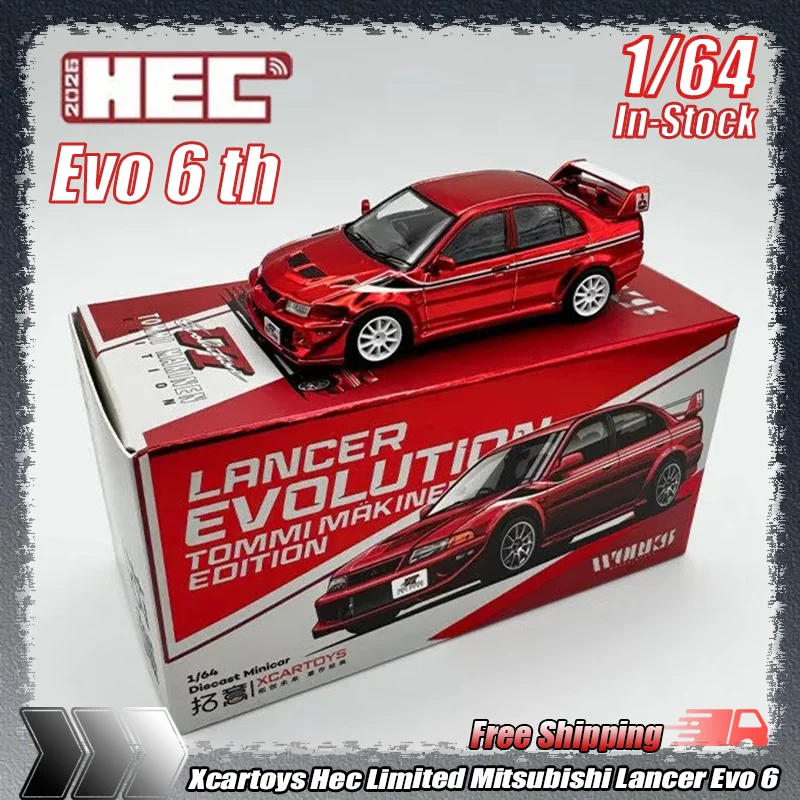 

New Xcartoys Hec Limited 1:64 Mitsubishi Lancer Evo 6 Chrome Red Jdm Sports Car Alloy Diecast Model Collection And Hobby Display