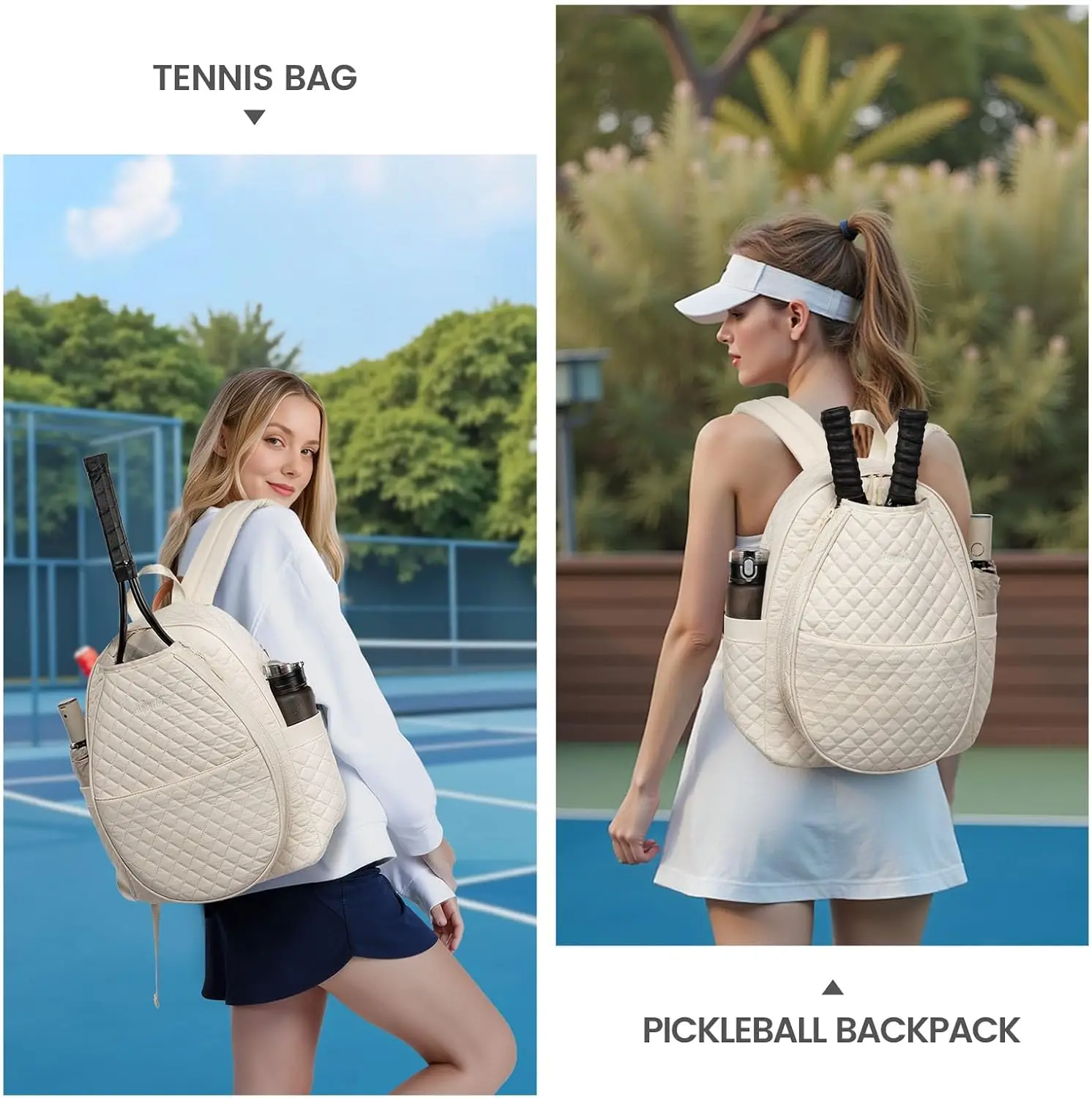 Quilted Tennis Racket Backpack for Women, Large Capacity with Separate Compartment, Ideal for Pickleball & Badminton