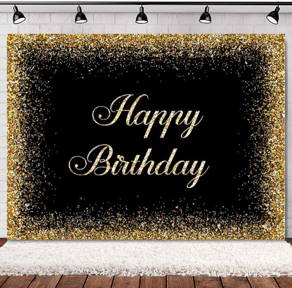 

Photography Backdrop Black Gold Glitter Customize Personalize Adult Birthday Party Decor Background Banner Celebrations Props