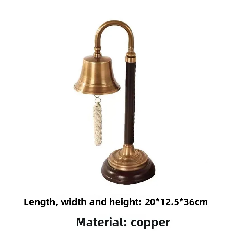 Vintage Brass Hand Crank Bell Desktop Ornament with Rope, Restaurant Service Call Bell Decor for Model Room
