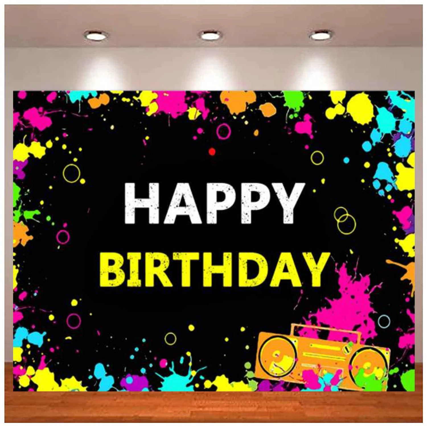 Fondo de neón brillante para fiesta, telón de fondo Retro de discoteca, Hip Hop, rayo láser de salpicaduras de colores en la oscuridad, Decoración de cumpleaños