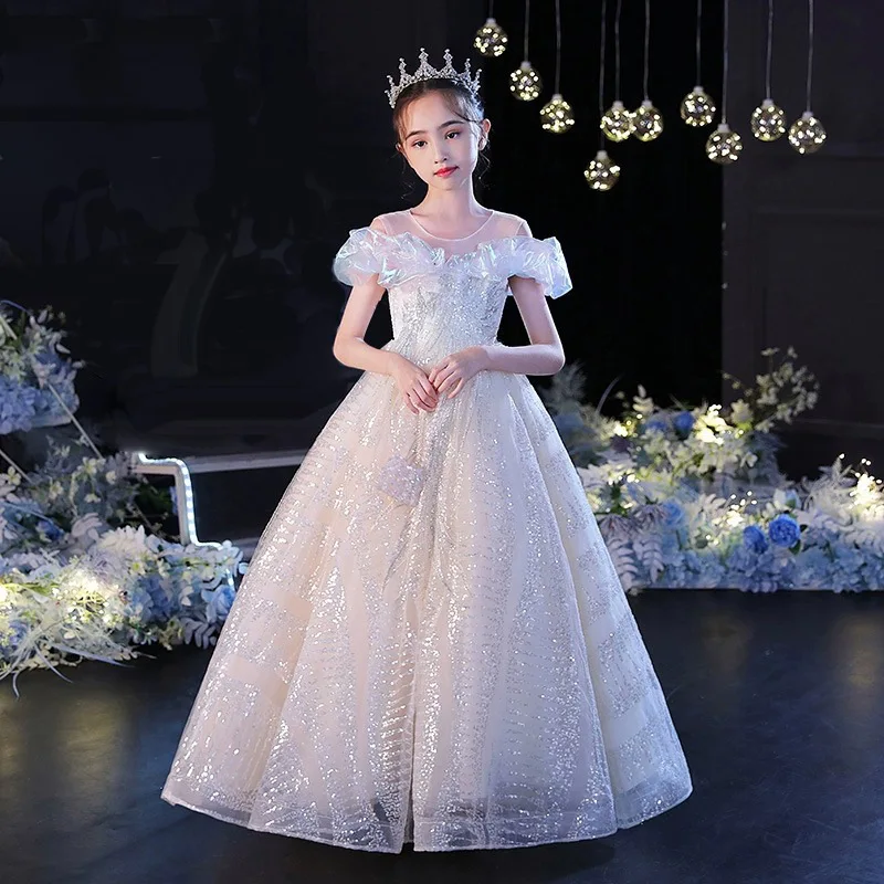 Girls' Princess Dress High-End Evening Gown Puffy Dress Model Show Children's Host Piano Performance Costume Spring