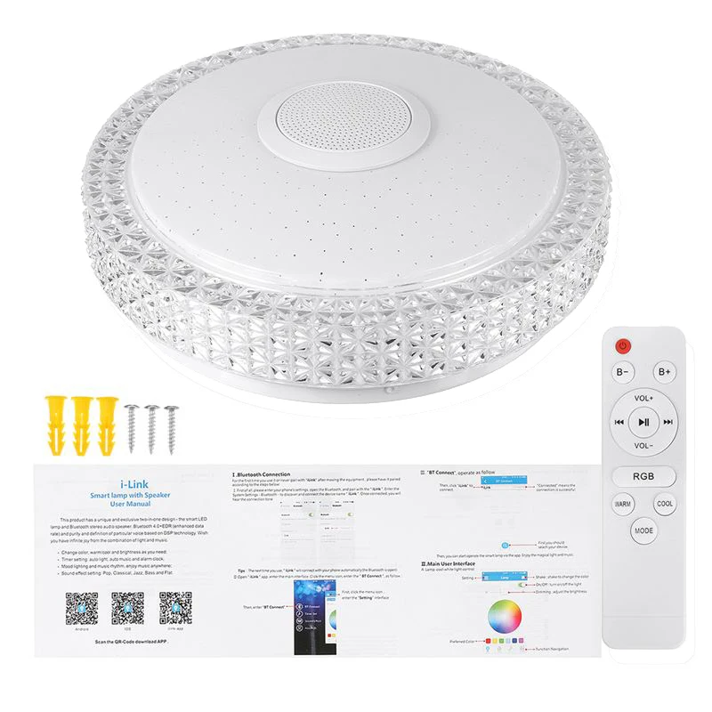 Plafonnier LED RVB avec télécommande, éclairage domestique, lampes musicales Bluetooth, chambre à coucher, 300W