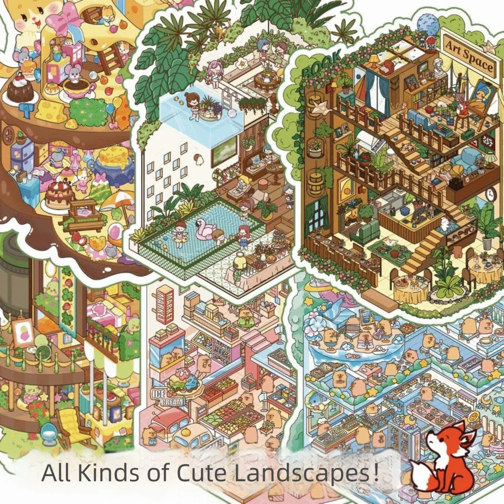 

Новый ПЭТ миниатюрная коллекция сцен мультфильм DIY пейзажная наклейка книга визуальное укладка 3D наклейка для палатки