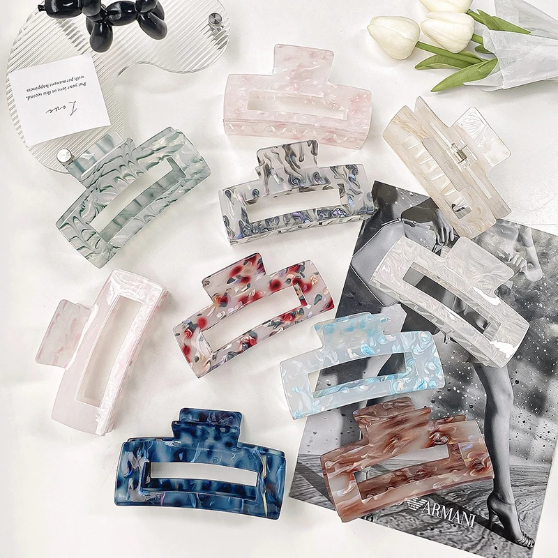 

Korean New Simple 12CM Oversized Geometric Square Hollowed Hair Clip Temperament Fashion Acrylic Shark Clip Hair Accessories