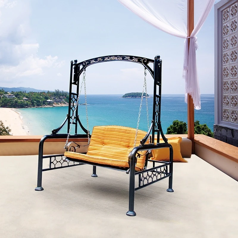 Double swing chair, outdoor rocking chair, indoor household wrought iron metal bracket swing chair