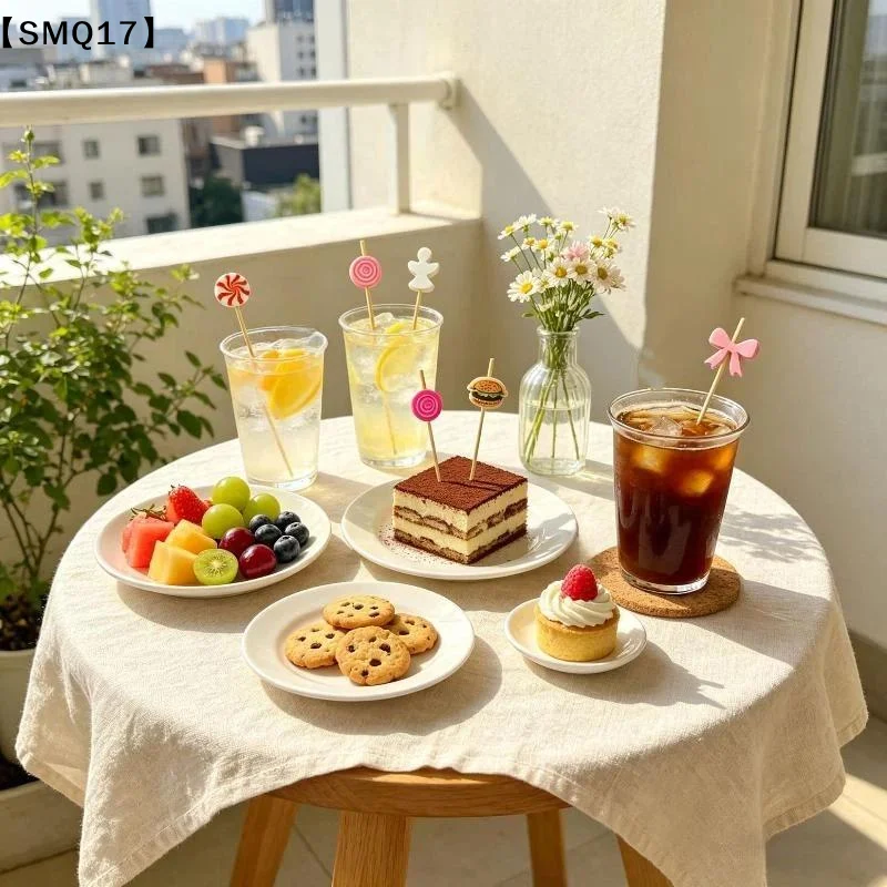 100Pcs Cute Lollipop Bow Burger Buffet Cake Cocktail Fruit Fork Disposable Bamboo Food Fruit Toothpicks Wedding Party Decor【SMQ】