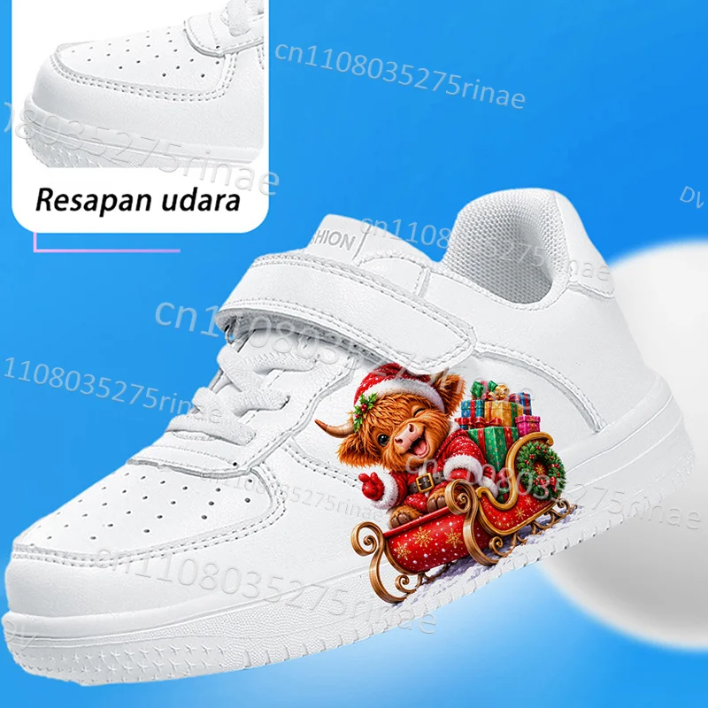 Christmas Gift Cartoon Highland Calf Print Soft Sole Kids Boys Girls Holly Decoration Anti-slip Casual Footwear