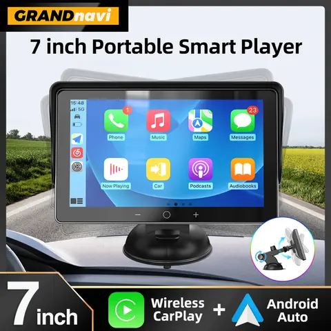 Grandnavi 7” Universal Wireless Carplay Android Auto Touch Smart Screen Multimedia Video Player Car Radio For Apple Or Android