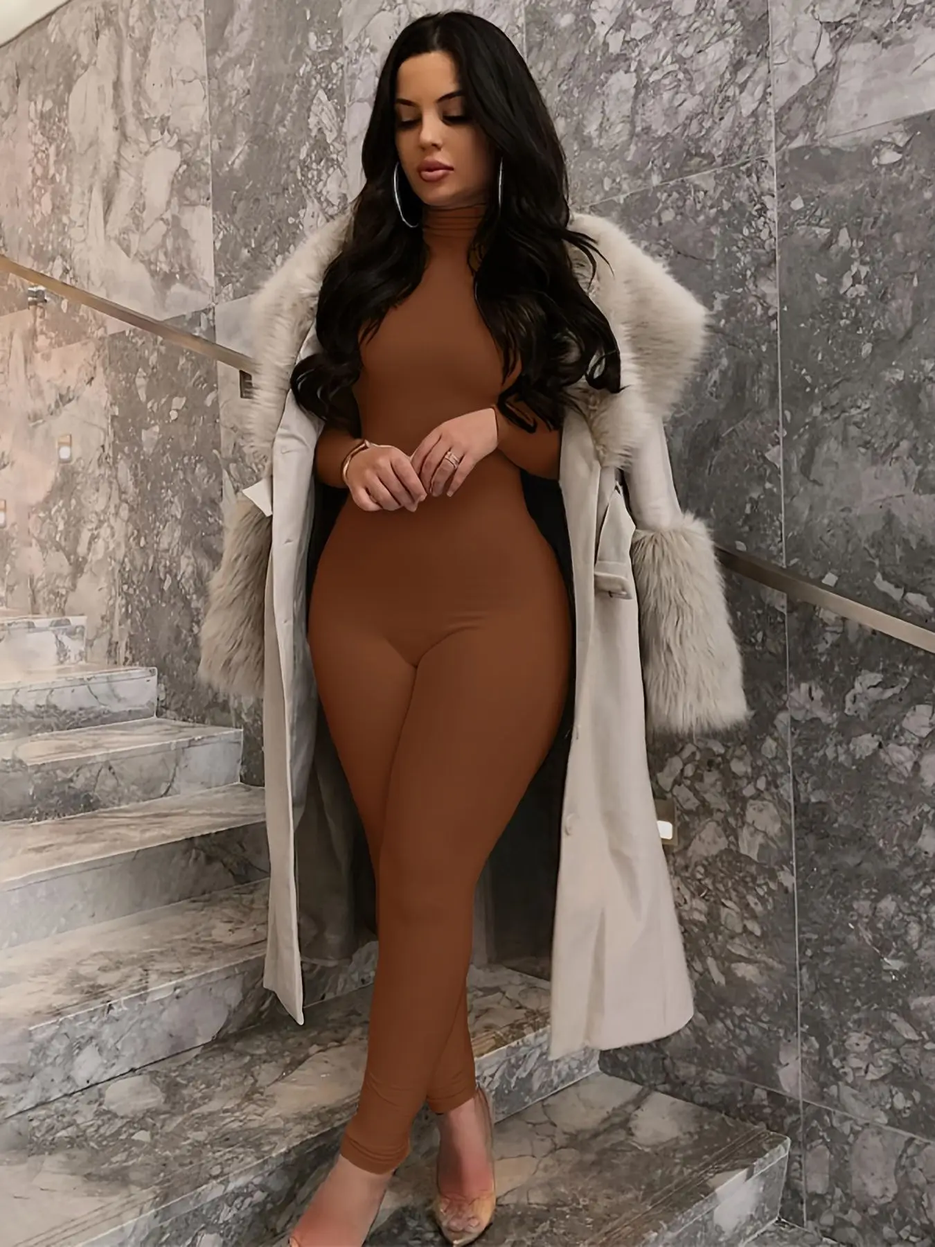 

Women's Tight Long Sve Jumpsuit Street Sle Low Waist ort Pants One-Piece Suit Pure Color Bodycon Rer