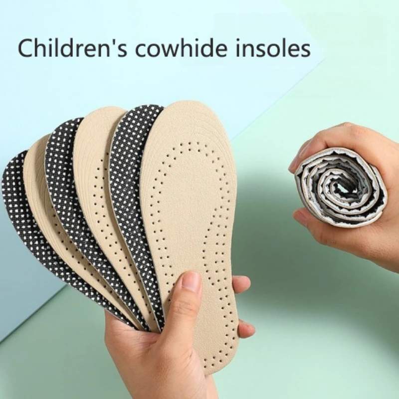 Cowhide Children's Insole Children Can Be Cut Breathable Sweat Absorption Antibacterial Deodorant Non-slip Sports Leather