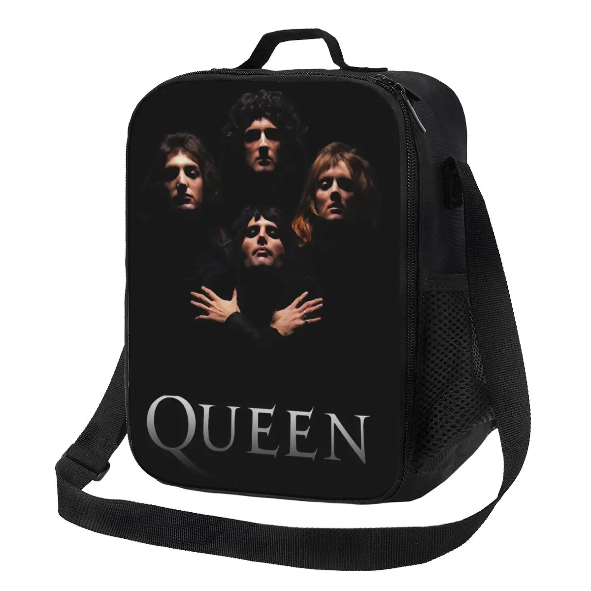 Custom Freddie Mercury Queen Band Portable Lunch Box Women Multifunction Cooler Thermal Food Insulated Lunch Bag School Children