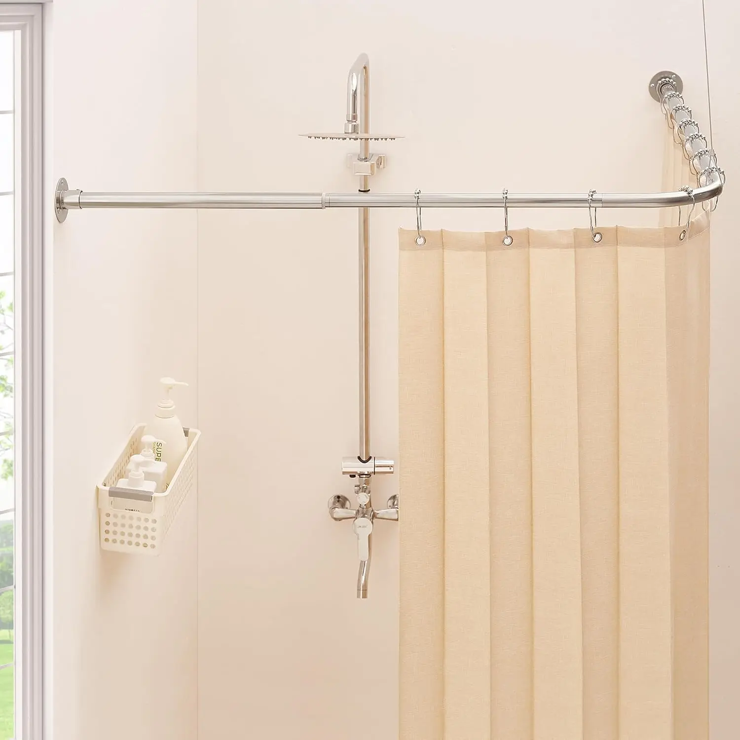 

L Shaped Corner Shower Curtain Rod, [39"-67.8"] x [55"-84"] Heavy Duty 90 Degree Adjustable Shower Pole for Bathroom, Bathtub