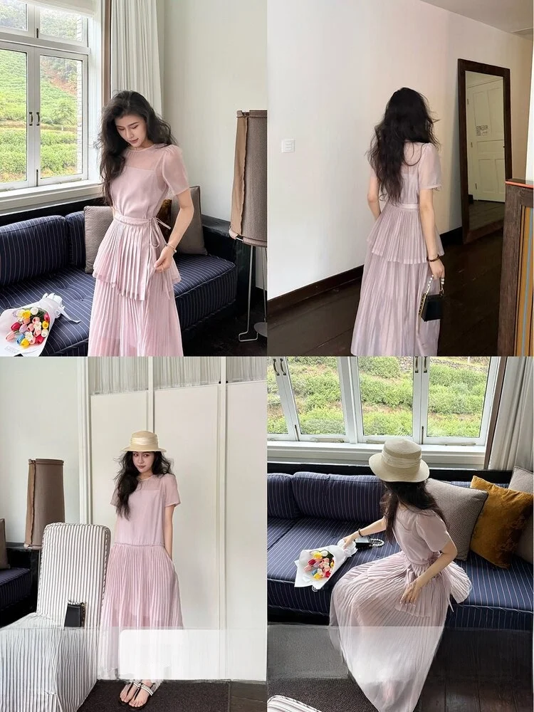 

Комплект из двух предметов Zhang a Xing Tangyan Muse: Ультра-красивое, освежающее, струящееся, стройнящее шифоновое платье, скрывающее недостатки фигуры, женская мода