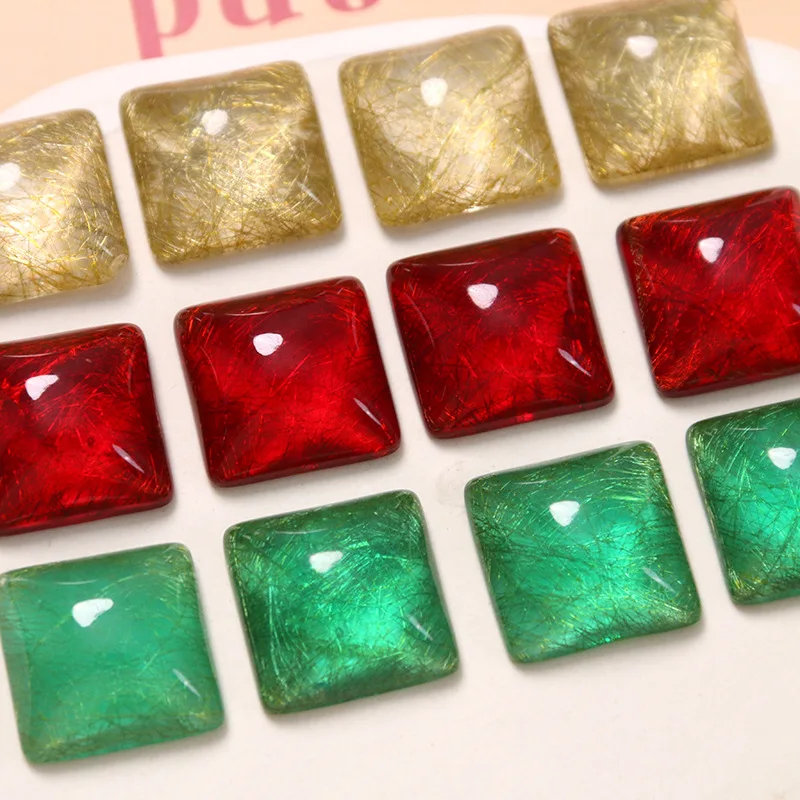 5pcs ice transparent gold wire solid color versatile squareFlat Back Resin Cabochons Scrapbooking DIY Jewelry Craft Accessories