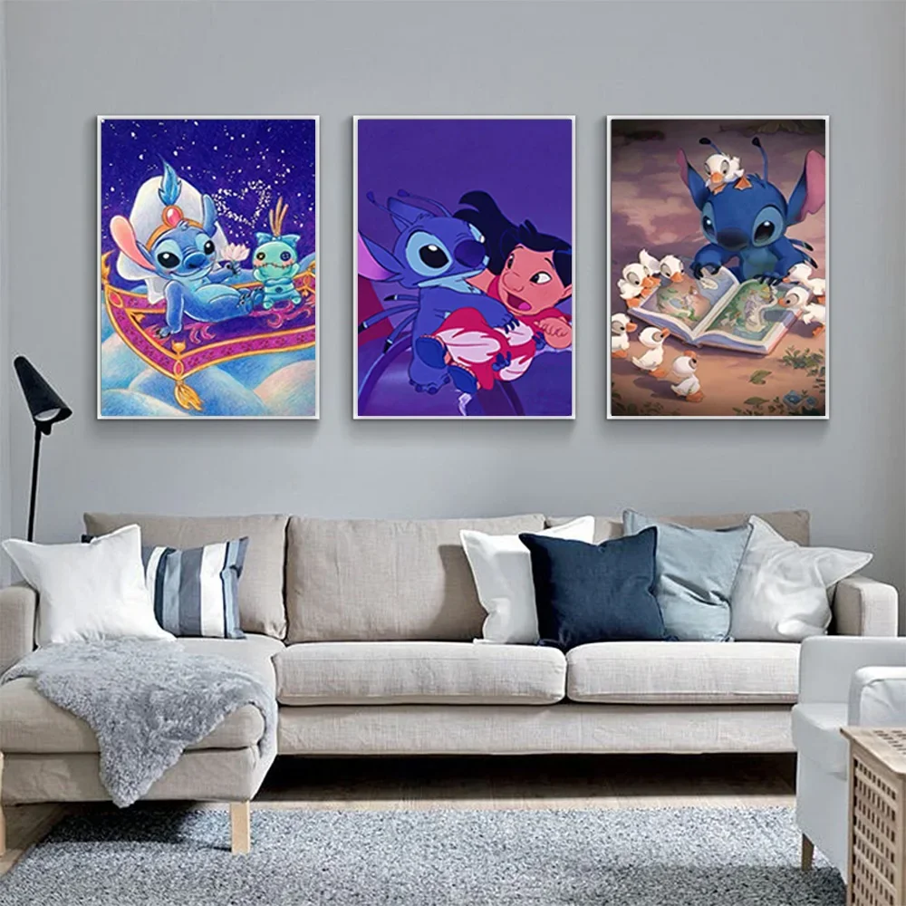  Disney Lilo Stitch Home Cartoon Home Living Room Bedroom Decorative Art Poster Children's Room Wall Mural Canvas HD Print