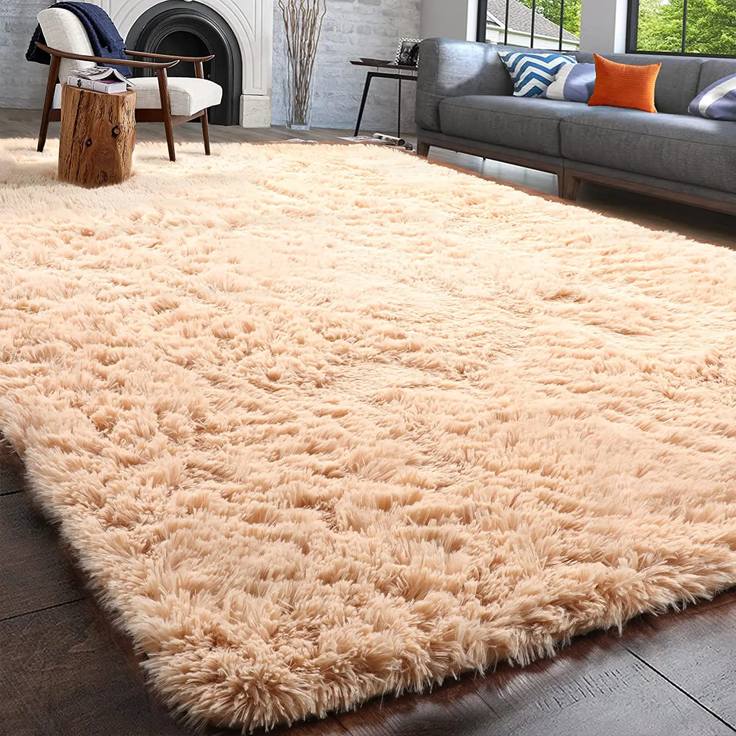 Soft Shaggy Carpet Living Room Fluffy Children Rugs Large Beige Plush Area Rug for Bedroom Kids Room Nursery Modern Home Decor