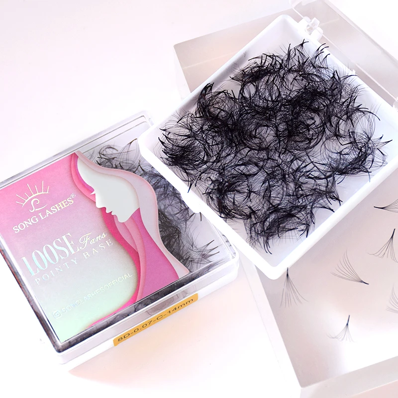 SONG LASHES Pointy Base Promade Fans Eyelash Extensions Sharp Thin Root 6D long stem Premade Volume Fans