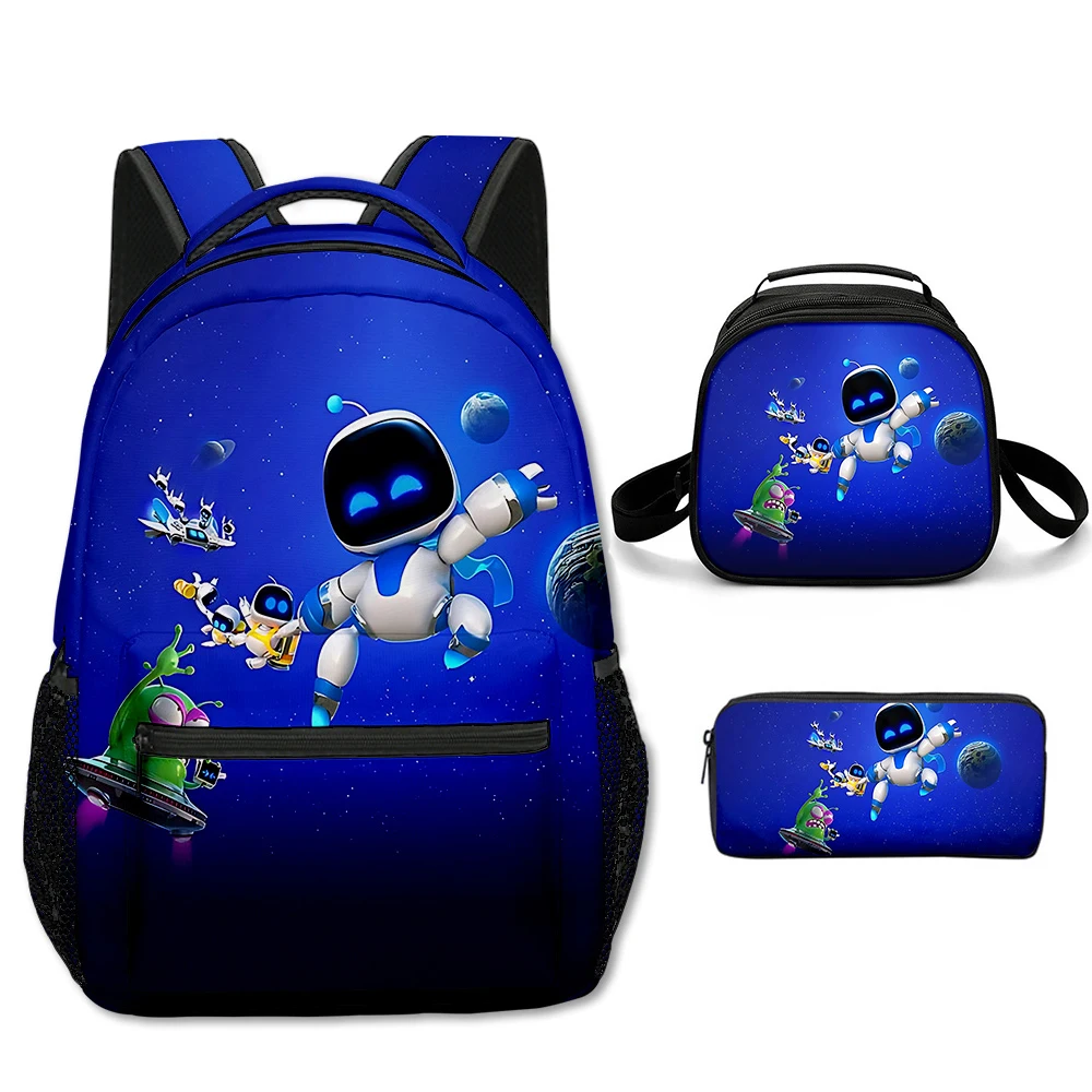 

Harajuku Popular Funny astro bot 3D Print 3pcs/Set School Bags Laptop Daypack Backpack Semi-circular shape Lunch bag Pencil Case