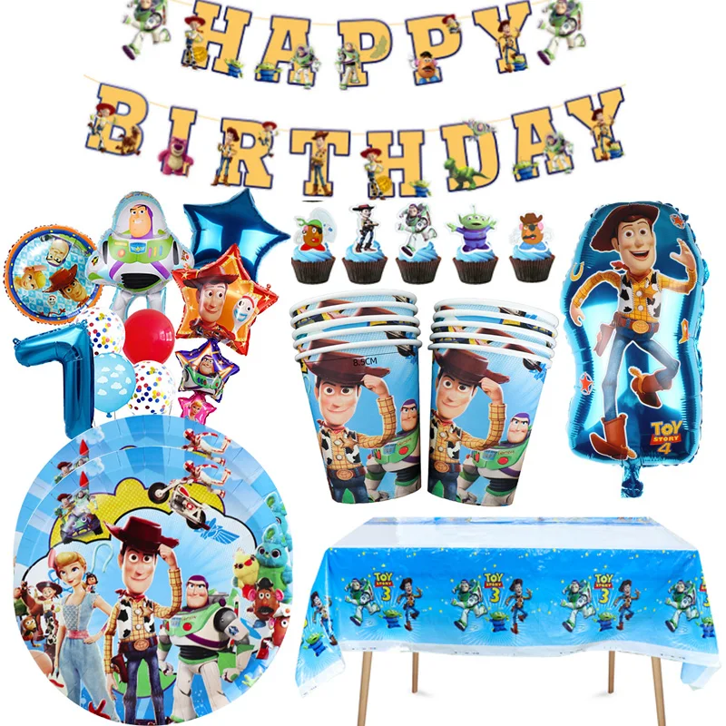 Carton Toy Story Party Supplies Tableware Paper Plate Ballon Cup Tablecloth for Kids Boys Birthday Party Decorations Baby Shower