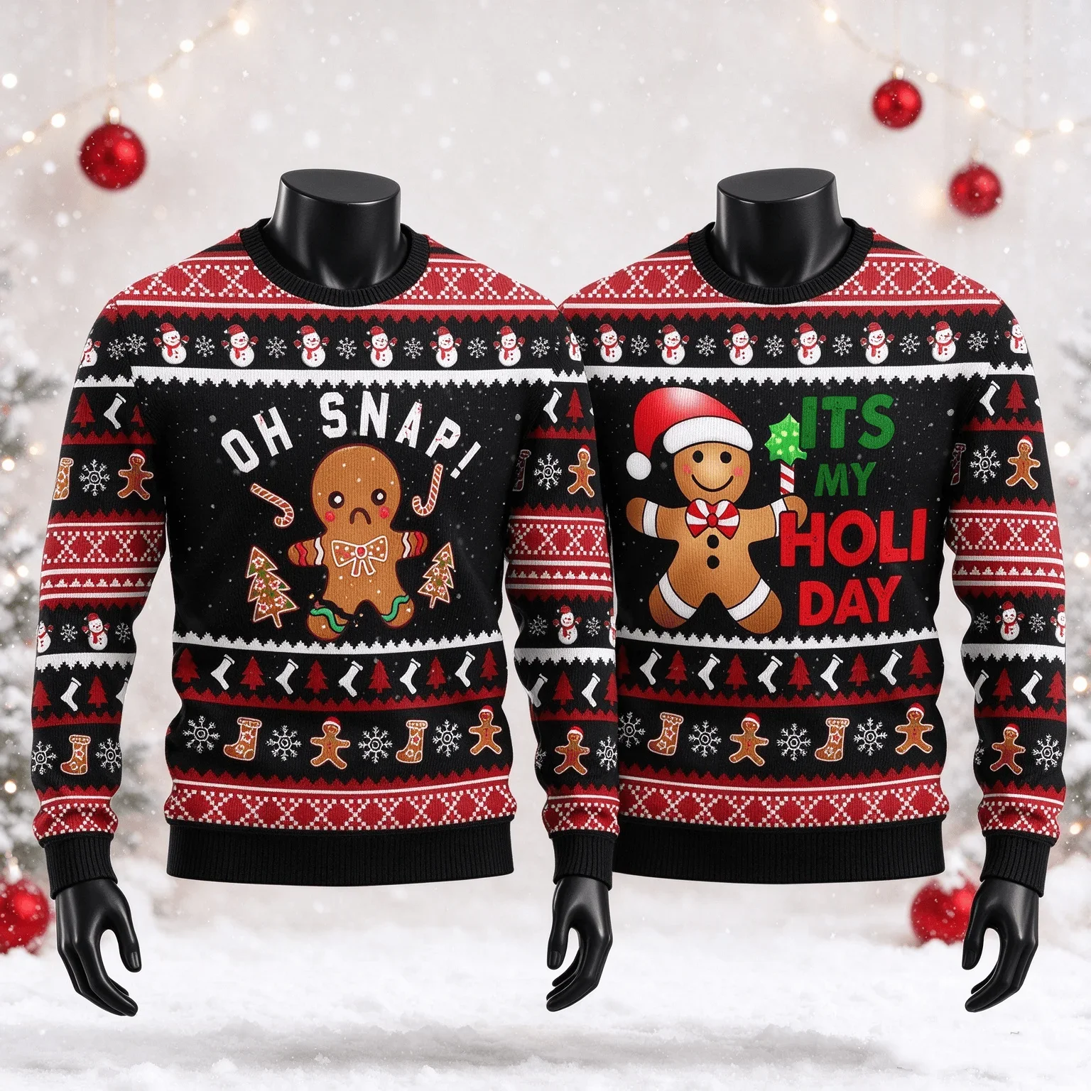 Christmas Fun 3D Printed Gingerbread Pattern Ugly Hoodie Gingerbread House Design Warm Hoodie Cute Parent Child Sports Shirt