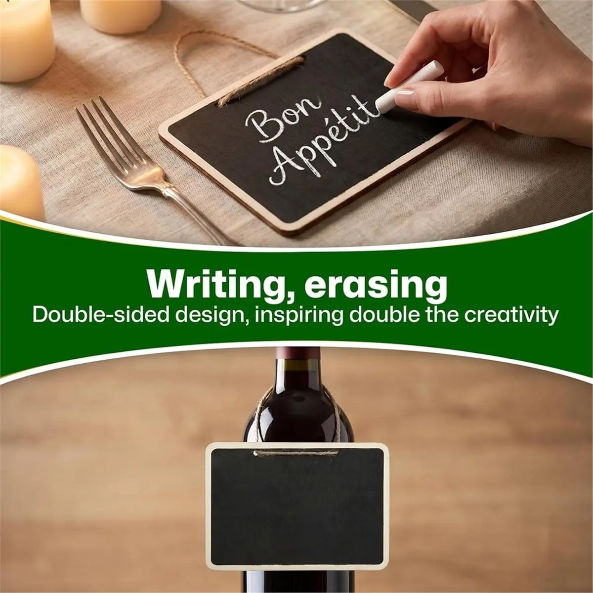 2026 New Pack of 20 Blackboard with Wooden Frame, 16 X 12 cm, Double-Sided Chalkboard for Hanging,Blackboard with String