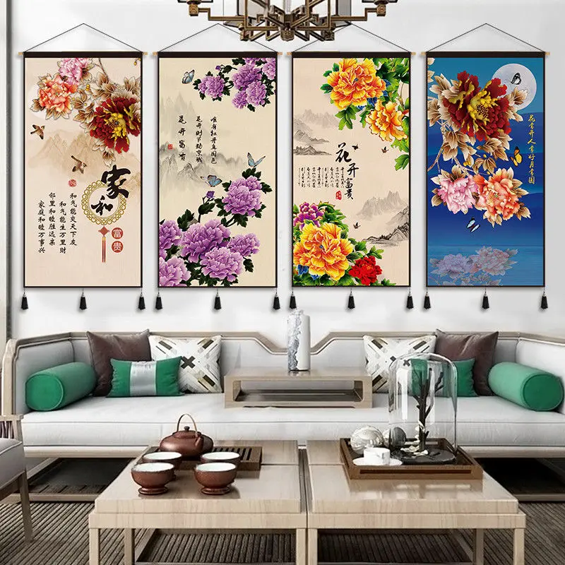 

Chinese Style Scroll Paintings Peony Picture Living Room Hallway Home Decoration Wall Art Hanging Tapestry Room Decor Aesthetic