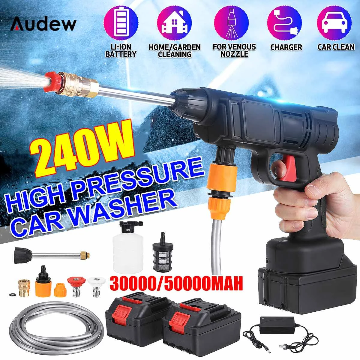 

45Bar Cordless High Pressure Car Washer Spray Water Gun Portable Electric Car Wash Pressure Cleaning Garden Watering Machine