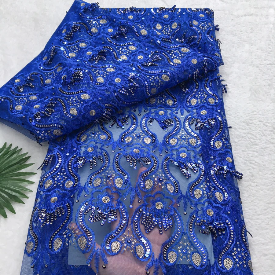 

African Sequins tassel Lace Fabrics High Quality Embroidery French Nigerian Lace Fabric For Wedding Sewing Material 5 yards