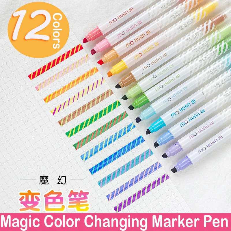 6/12 PCS Double Headed Color Changing Pen Marking Fluorescent Marker Hand Ledger Pen Set for Students School Supplies Stationery