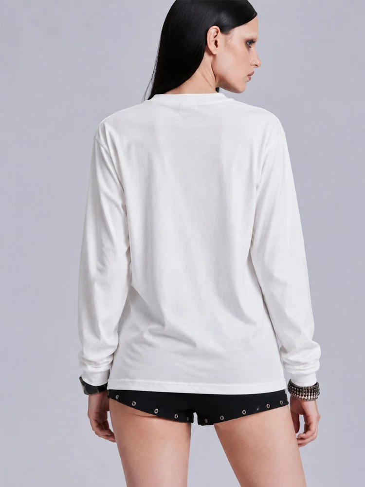 Women Grunge American Vintage Y2K Loose Fit Long Sleeve T-shirt Medieval Sword Graphic Print Crew Neck Casual Streetwear Top