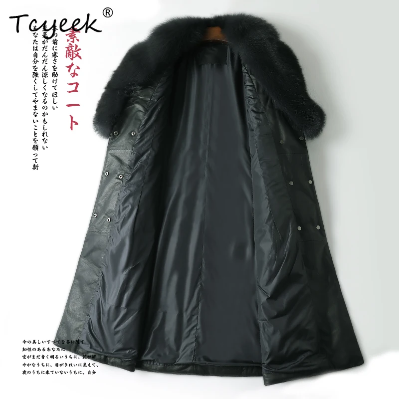 Tcyeek Top Layer Real Sheepskin Autumn Winter Fox Fur Collar V-neck Medium Length Women's Down Coat Casacas Para Mujer Invierno