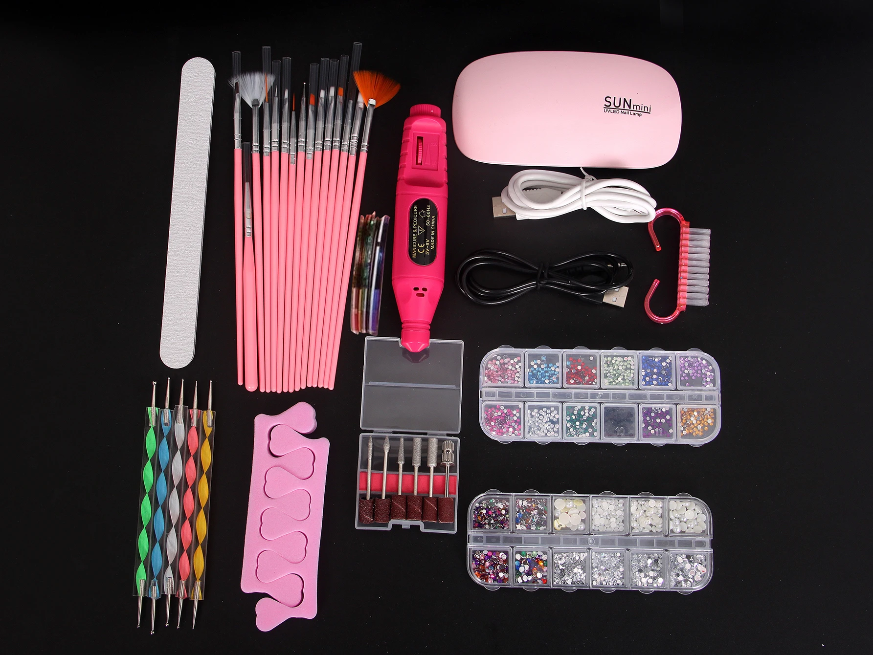 All‑in‑one Manicure Set with LED Nail Lamp,Electric Drill,Nail Rhinestones & Painting Pens for Home DIY