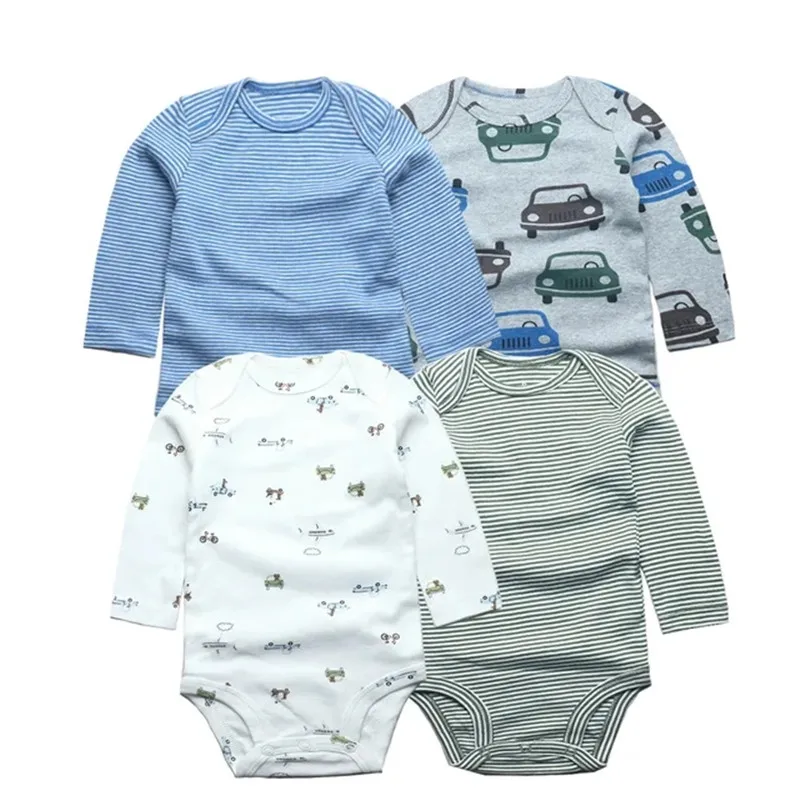 4PCS/Lot Spring Autumn Baby Romper 100% Cotton Newborn Baby Clothes For 0-2Y Long Sleeve Baby Clothing Set Infant Bebe Jumpsuit