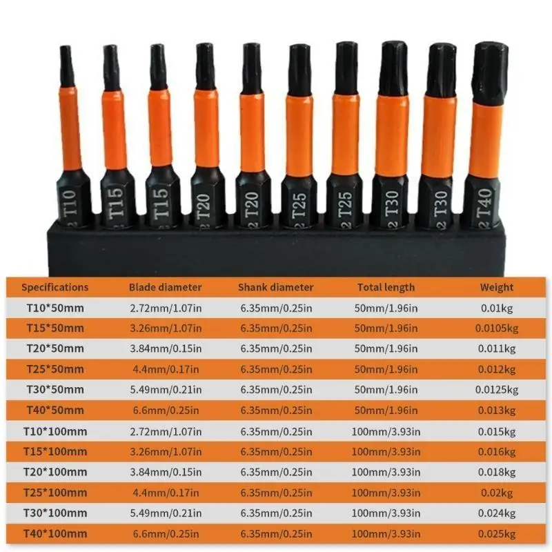 Y1UD 10pcs S2Steel Star bit 100mm hoặc 50mm Bit tuốc nơ vít từ tính dài để sửa chữa và bảo trì hộ gia đình