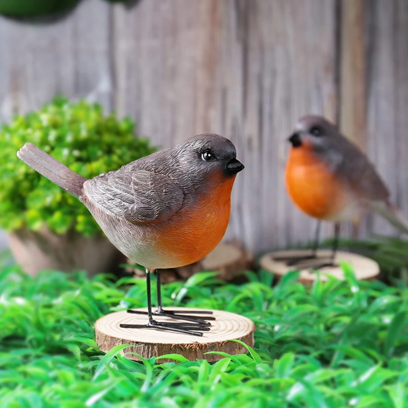 2Pcs/Set Resin Robin Birds Redbreast Mockingbird Home Decor Fairy Garden Animal Farmhouse Decor Figurines Gift