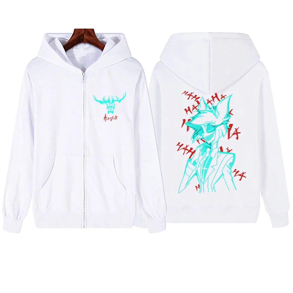 أنيمي Alastor Hazbin فندق قلنسوة بسحاب رجل امرأة Harajuku كم طويل البلوز القمم البلوز هدية #4