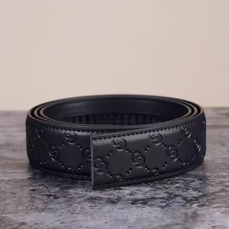Men's Double G Belt No Buckle 3.5cm Width Brand High Quality Belts PU Leather Automatic Buckle Belt Body Straps for Jeans image 3