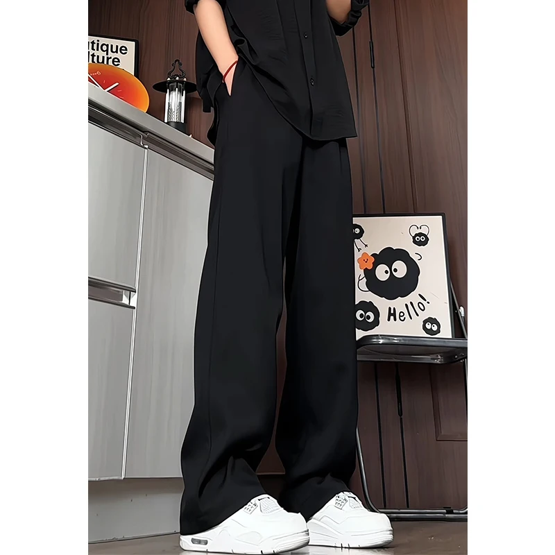 Summer Loose Suit Pants Men Clothing 2026 New Half Elastic Waist Breathable Casual Men's Straight Trousers Plus Size 5XL HotSale